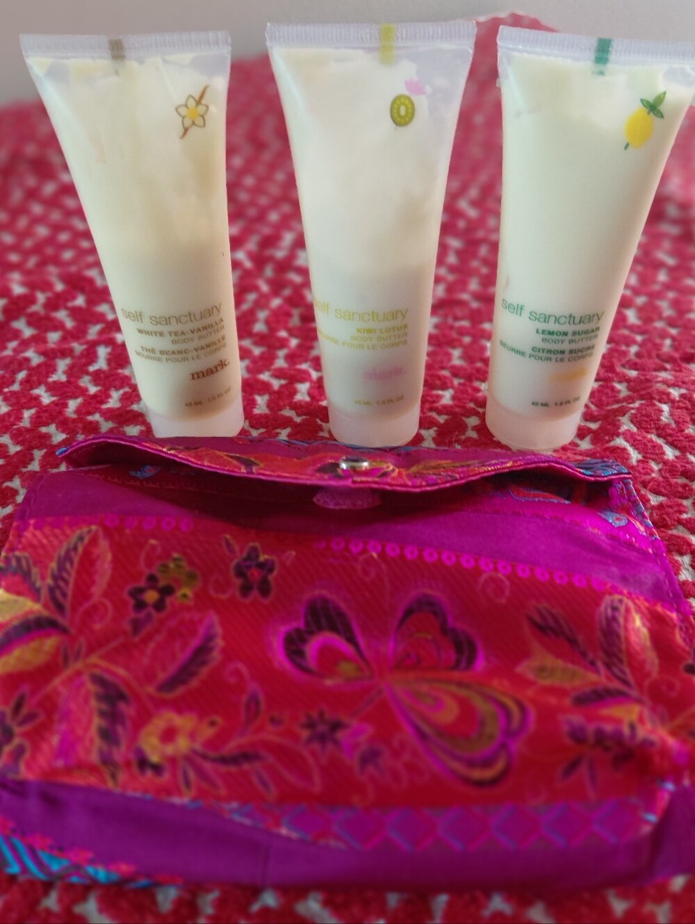 Self Sanctuary Travel Body Care Trio with Pink Paisley Pouch